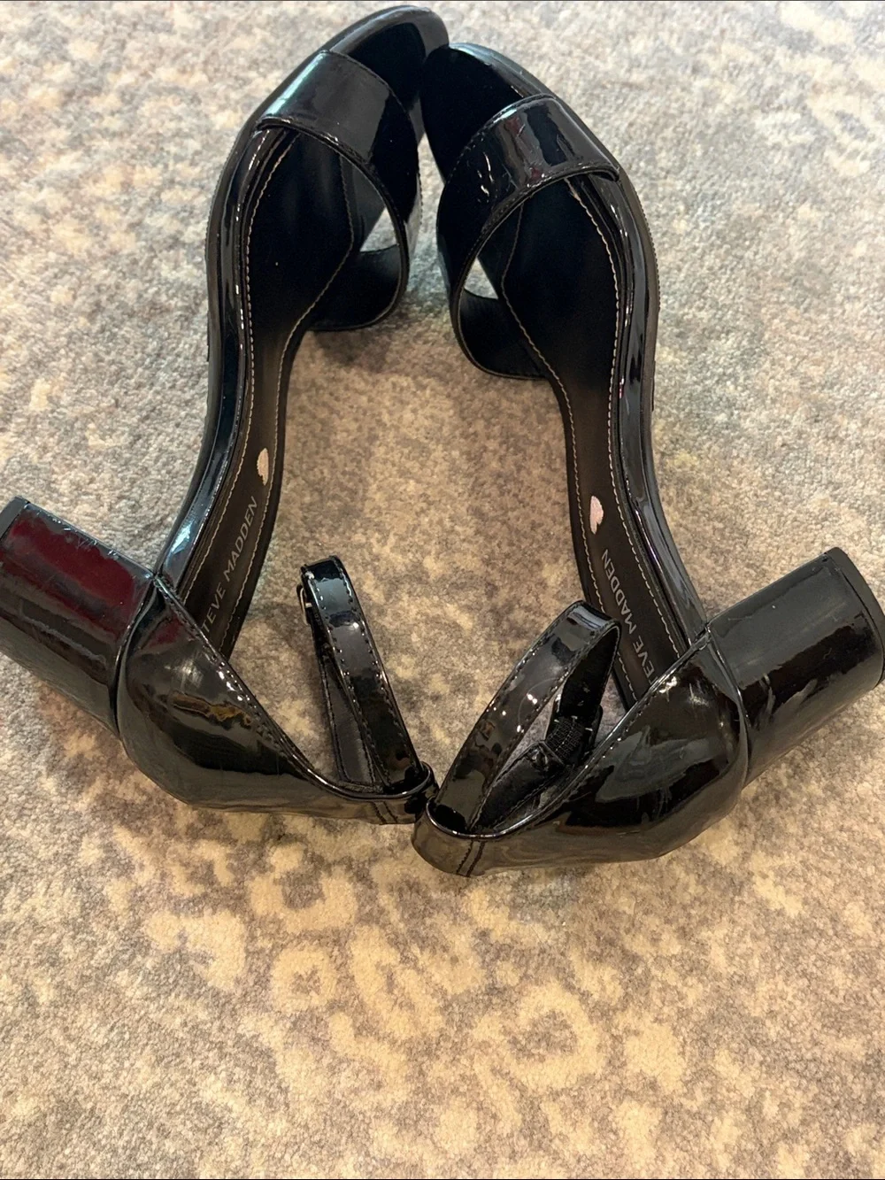 Steve Madden Black Patent Ankle-Strap Block Heels kids shoes